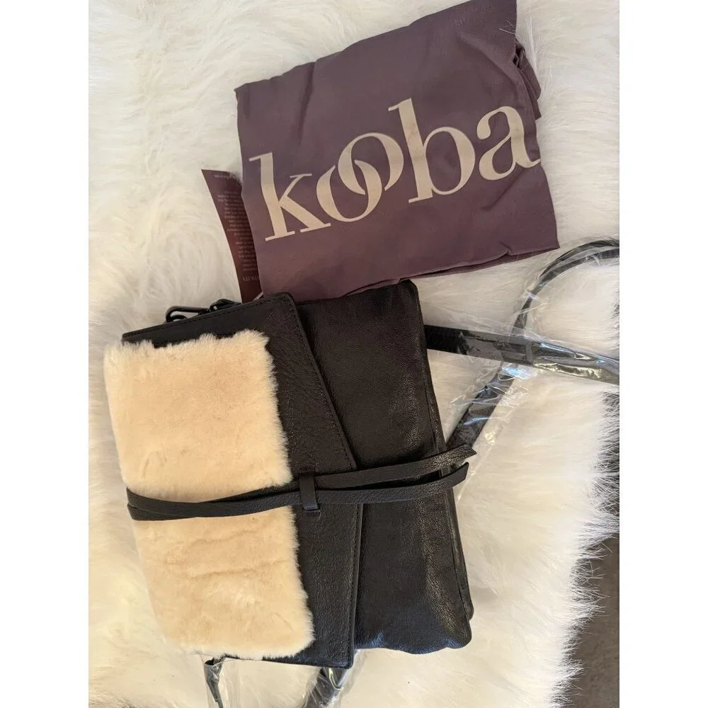 Kooba Yukon Medium Leather & Shearling Crossbody Black Ivory